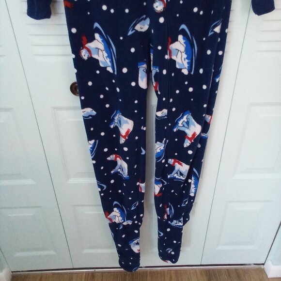 CHEROKEE L (12-14) NAVY FLEECE FOOTIE PAJAMAS POLAR BEAR FULL ZIP SLEEPER COZY - Picture 7 of 10